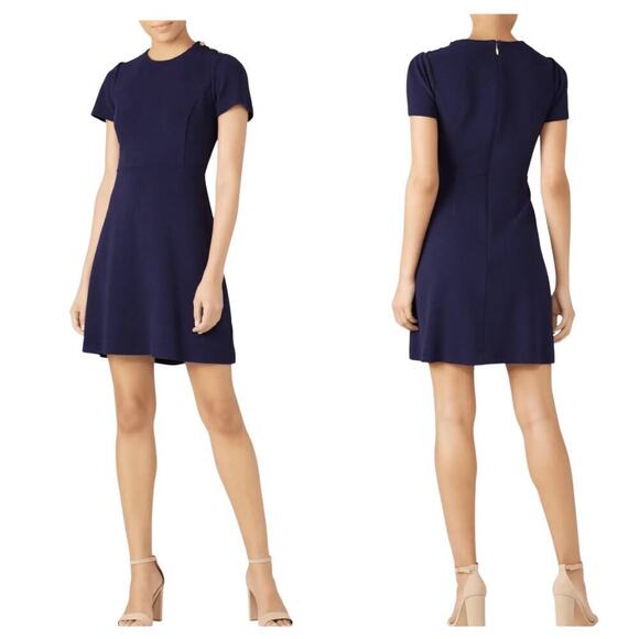 Draper James Dress Sailor Button Nautical Mini Fit Flare Navy Blue Gold - Picture 1 of 10